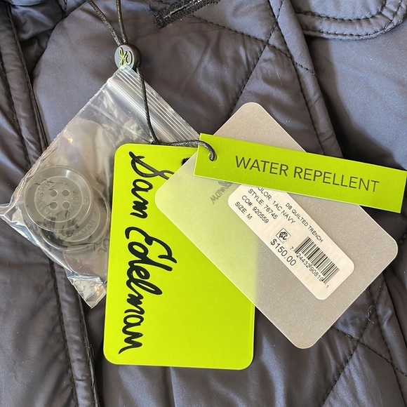 Sam Edelman Navy Double Breasted Belted Quilted Trench Coat Women’s Medium NWT - Picture 3 of 3